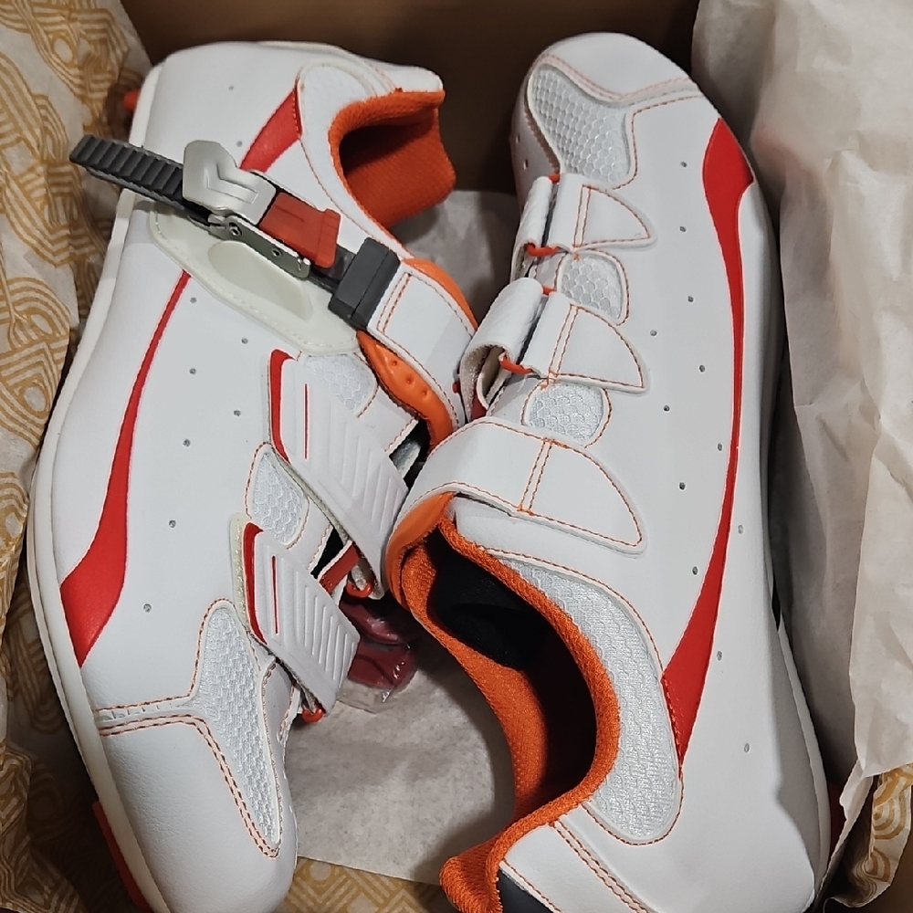 Peloton White and Orange Men's Athletic Shoes Cycling.